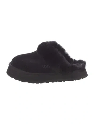 Pre-owned Ugg Suede Fur Trim Mules In Blue