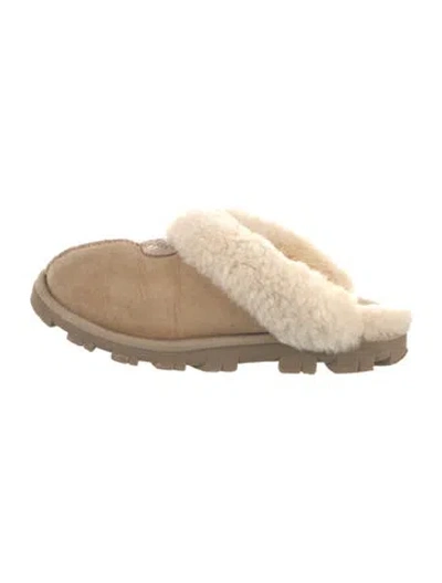 Pre-owned Ugg Suede Fur Trim Mules In Brown