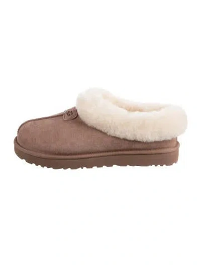 Pre-owned Ugg Suede Fur Trim Mules In Brown