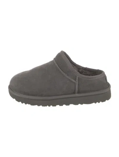 Pre-owned Ugg Suede Fur Trim Mules In Gray