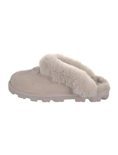 Pre-owned Ugg Suede Fur Trim Mules In Gray