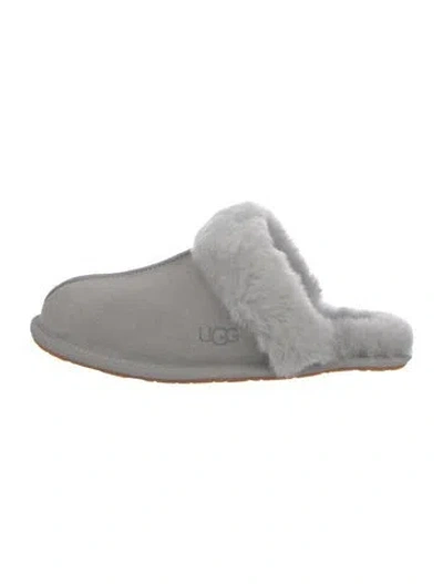 Pre-owned Ugg Suede Fur Trim Mules In Gray