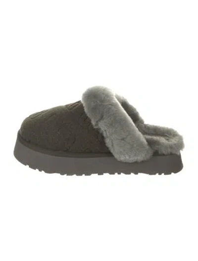 Pre-owned Ugg Suede Fur Trim Mules In Green