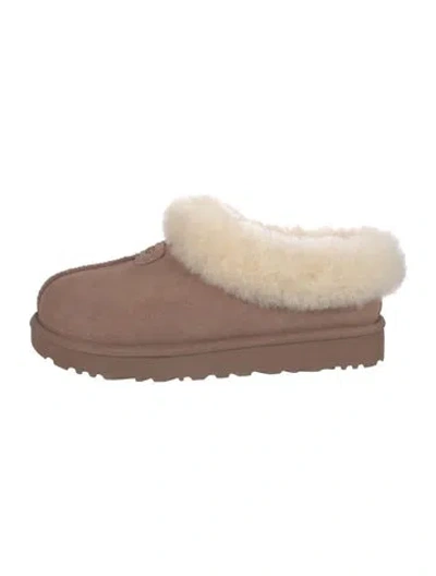 Pre-owned Ugg Suede Fur Trim Mules In Neutral