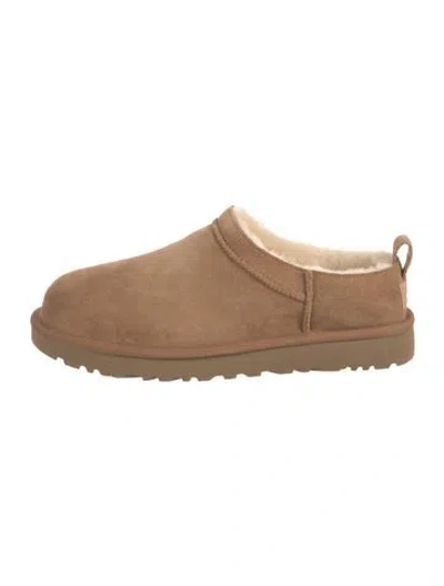 Pre-owned Ugg Suede Fur Trim Mules In Neutral
