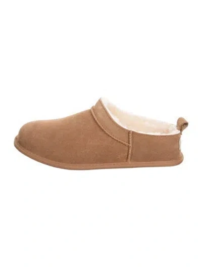 Pre-owned Ugg Suede Fur Trim Mules In Neutral