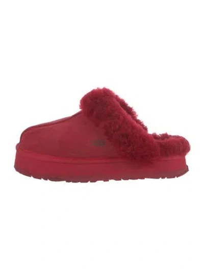Pre-owned Ugg Suede Fur Trim Mules In Pink