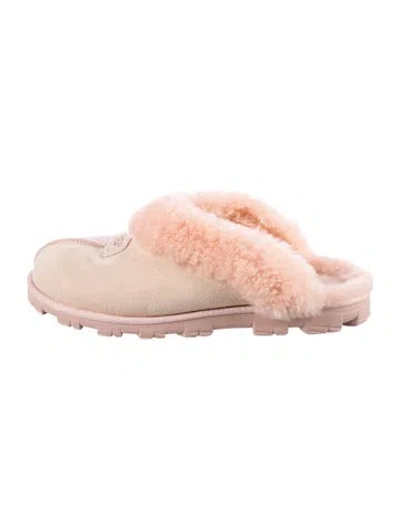 Pre-owned Ugg Suede Fur Trim Mules In Pink