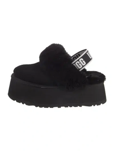 Pre-owned Ugg Suede Fur Trim Slingback Flats In Black