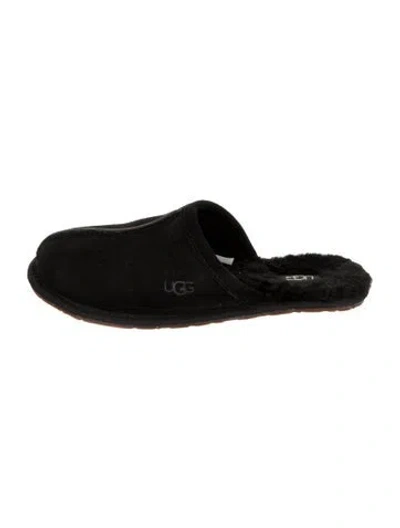 Pre-owned Ugg Suede Fur Trim Slippers In Black