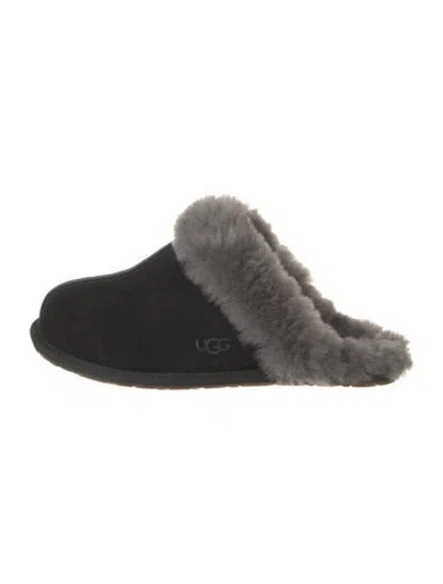 Pre-owned Ugg Suede Fur Trim Slippers In Black/grey