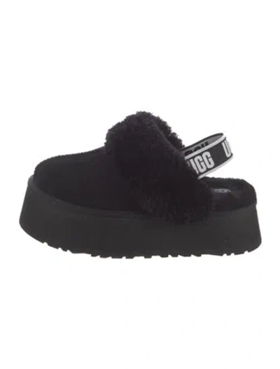 Pre-owned Ugg Suede Fur Trim Slippers In Blue