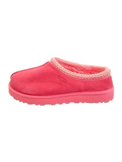 Pre-owned Ugg Suede Fur Trim Slippers In Pink