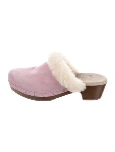 Pre-owned Ugg Suede Fur Trim Slippers In Purple