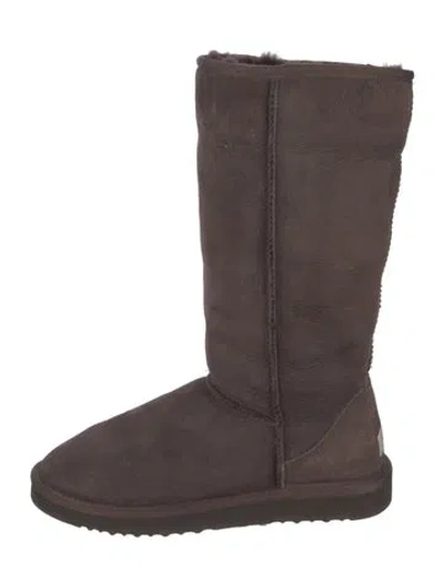 Pre-owned Ugg Suede Fur Trim Slouch Boots In Brown