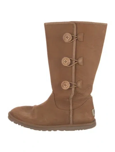 Pre-owned Ugg Suede Fur Trim Slouch Boots In Neutrals