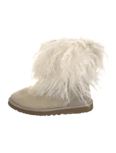 Pre-owned Ugg Suede Fur Trim Slouch Boots In Neutrals