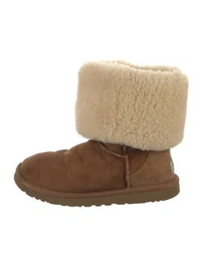 Pre-owned Ugg Suede Fur Trim Slouch Boots In Neutrals