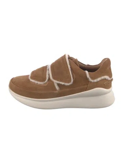 Pre-owned Ugg Suede Fur Trim Sneakers In Brown