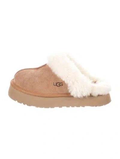 Pre-owned Ugg Suede Fur Trim Sneakers In Brown