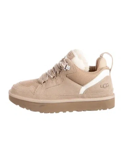 Pre-owned Ugg Suede Fur Trim Sneakers In Brown