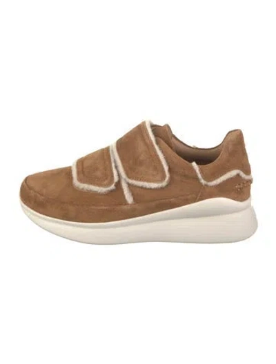 Pre-owned Ugg Suede Fur Trim Sneakers In Brown