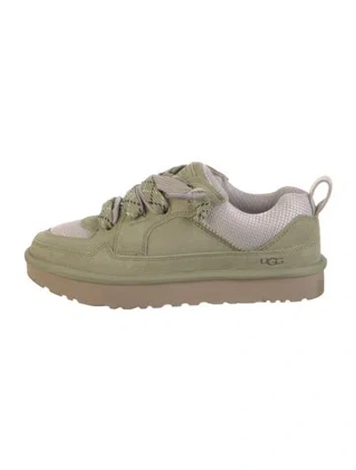Pre-owned Ugg Suede Fur Trim Sneakers In Green