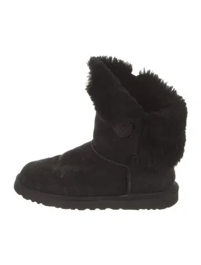 Pre-owned Ugg Suede Fur Trim Snow Boots In Black