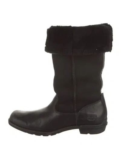 Pre-owned Ugg Suede Fur Trim Snow Boots In Black