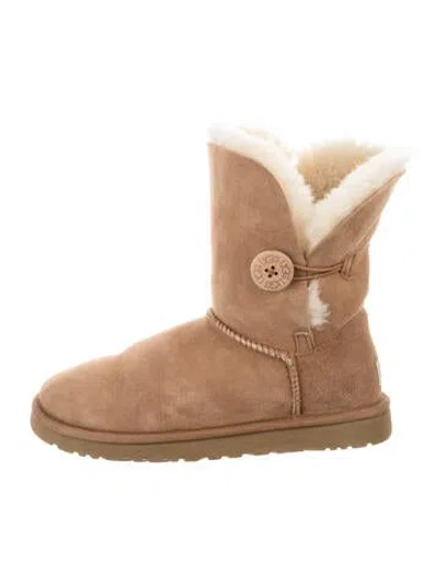 Pre-owned Ugg Suede Fur Trim Snow Boots In Brown