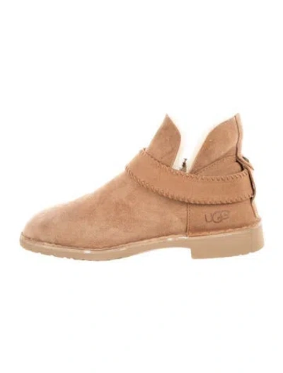 Pre-owned Ugg Suede Fur Trim Snow Boots In Brown