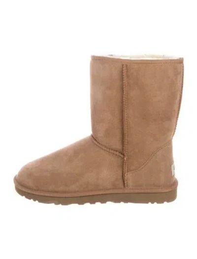 Pre-owned Ugg Suede Fur Trim Snow Boots In Brown