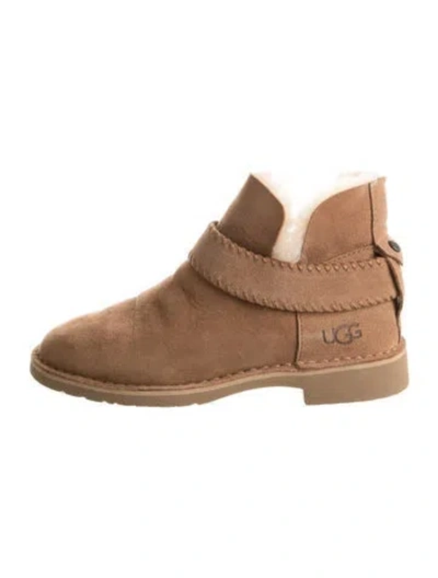 Pre-owned Ugg Suede Fur Trim Snow Boots In Neutral