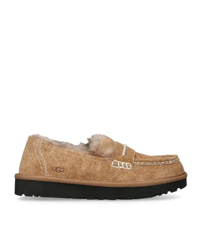 Ugg Suede Fur-lined Elise Loafers In Beige