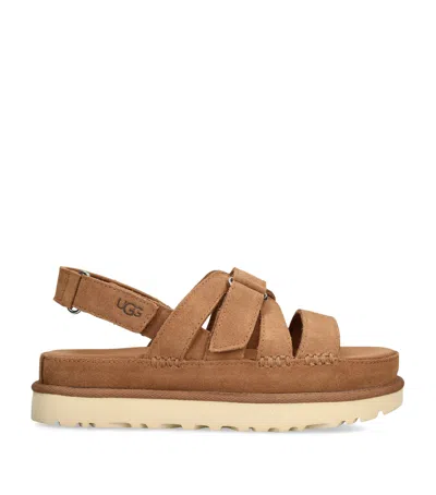Ugg Goldenstar Flat Slingback Suede Sandals In Brown