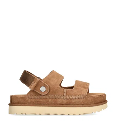 Ugg Suede Goldenstar Glide Sandals In Beige