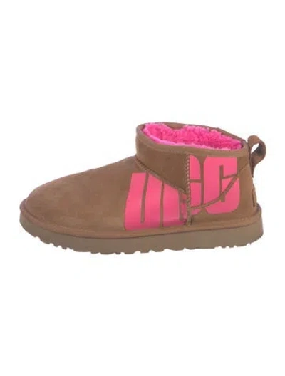 Pre-owned Ugg Suede Graphic Print Boots In Brown