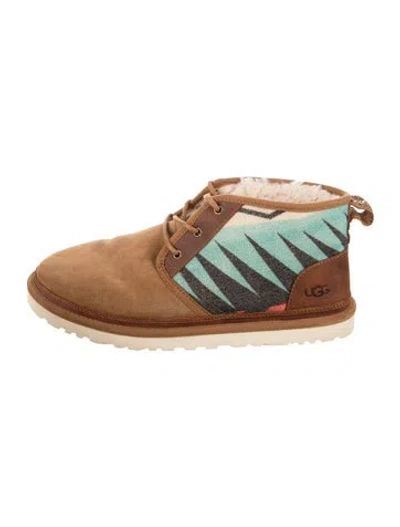 Pre-owned Ugg Suede Graphic Print Boots In Brown