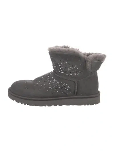 Pre-owned Ugg Suede Graphic Print Boots In Gray