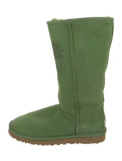 Pre-owned Ugg Suede Graphic Print Boots In Green