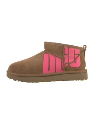 Pre-owned Ugg Suede Graphic Print Boots In Neutral