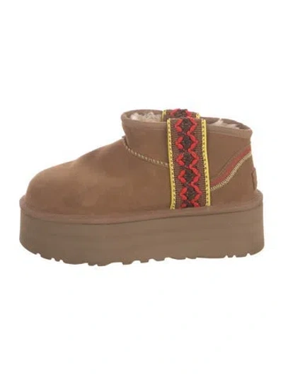 Pre-owned Ugg Suede Graphic Print Boots In Neutrals