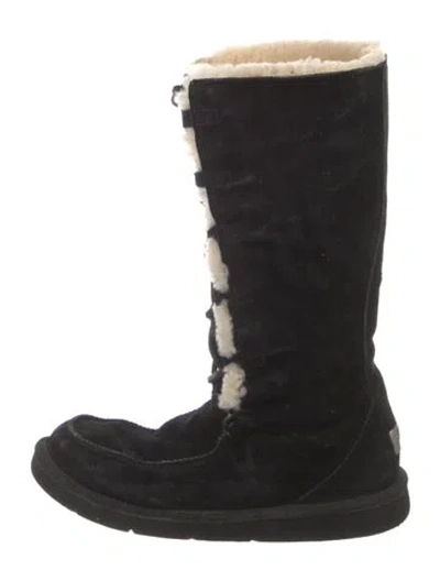 Pre-owned Ugg Suede Lace-up Boots In Black