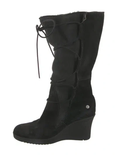 Pre-owned Ugg Suede Lace-up Boots In Black