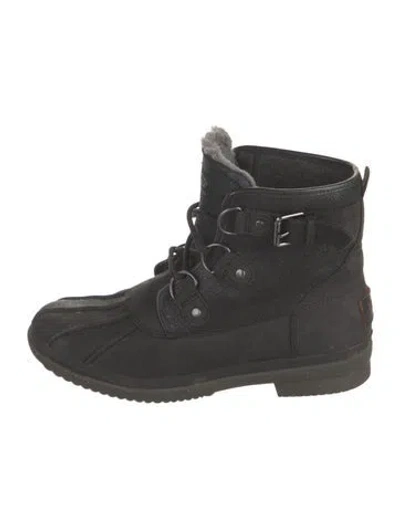 Pre-owned Ugg Suede Lace-up Boots In Black