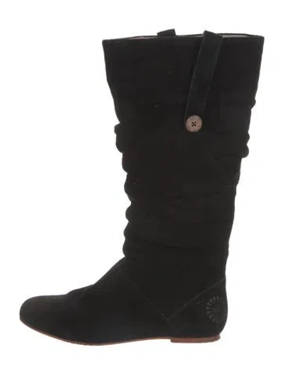 Pre-owned Ugg Suede Lace-up Boots In Black