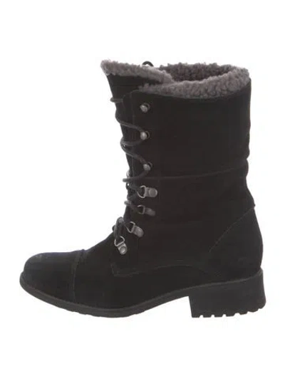 Pre-owned Ugg Suede Lace-up Boots In Black