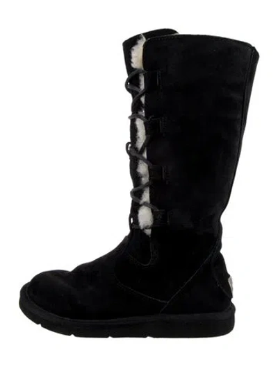 Pre-owned Ugg Suede Lace-up Boots In Black