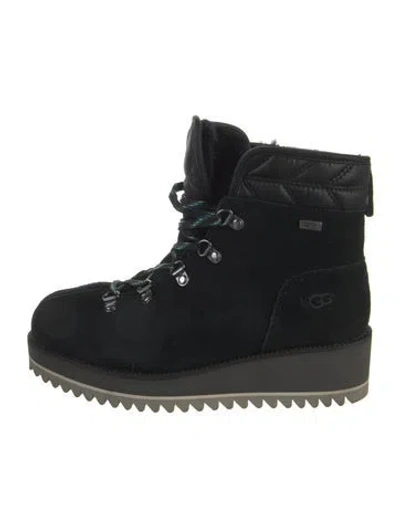 Pre-owned Ugg Suede Lace-up Boots In Black