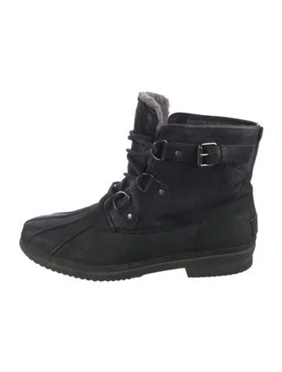 Pre-owned Ugg Suede Lace-up Boots In Black